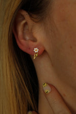 925 sterling silver daffodil earrings with clear, orange and green cubic zirconias