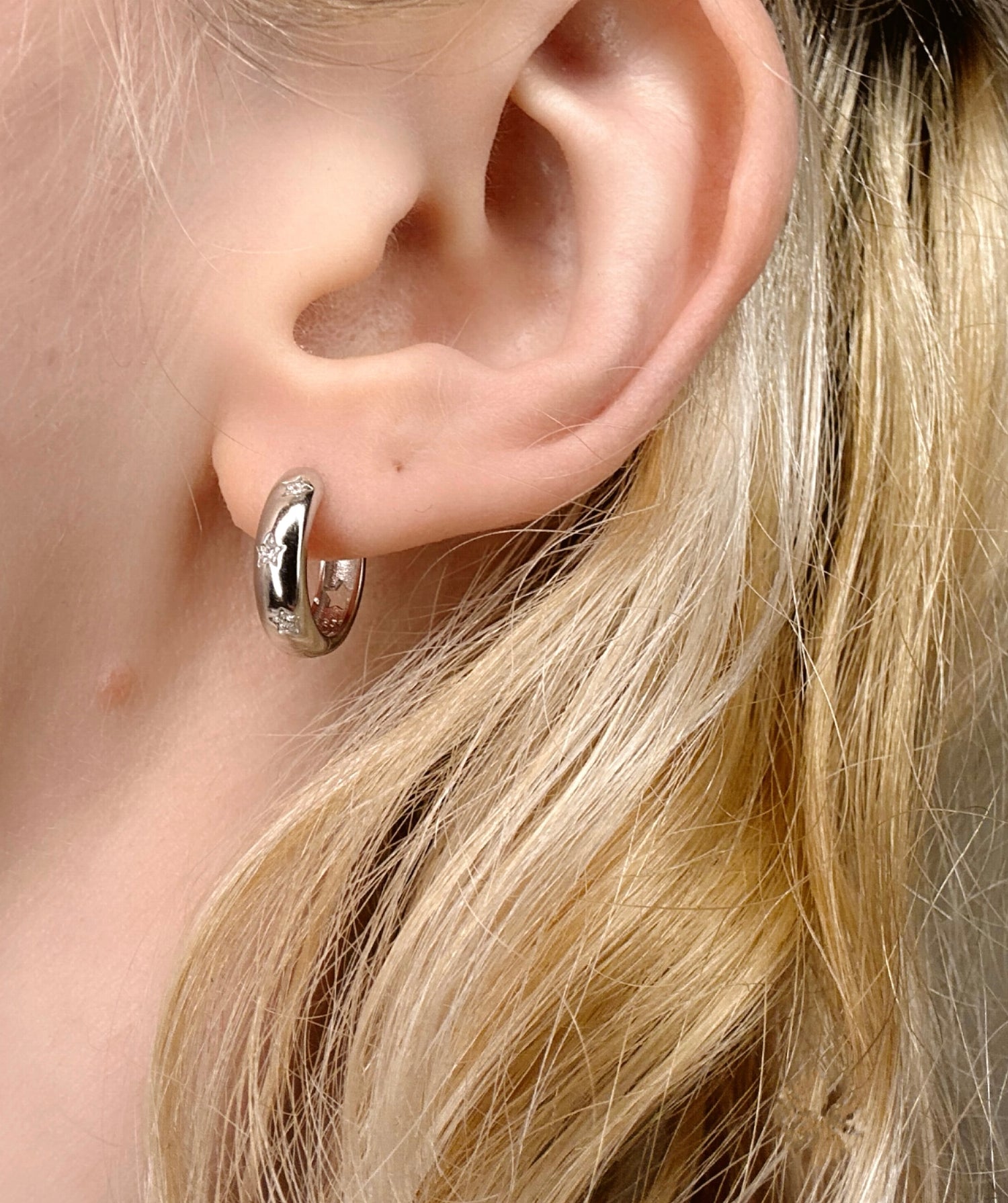 925 sterling silver gold plated star small huggie earrings with star engraving and real cubic zirconia