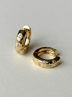 gold plated chunky earrings with star engraving and cubic zirconia stones