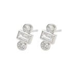 Trio Bezel Stud Earrings - Silver