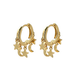 star and moon mini charm real 18k gold plated huggie earrings