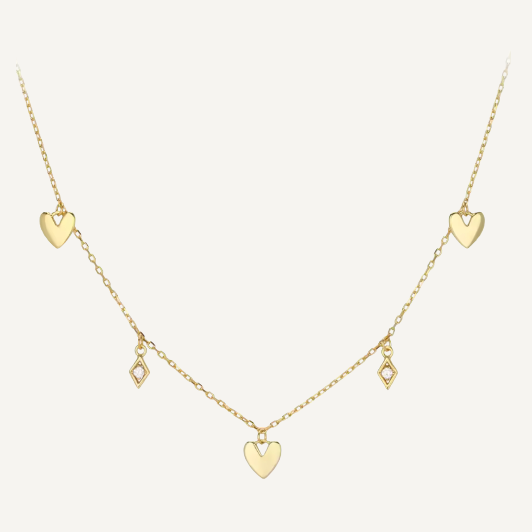 Heart & Diamon Charm Necklace - Gold