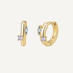 Marquise Blue & Round Lilac Cubic Zirconia Huggies - Gold