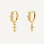 Zircon Star Dangle Huggie Earrings - Gold