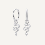 925 sterling silver with rhodium plating, snake charm earrings, huggie earrings, real cubic zirconia