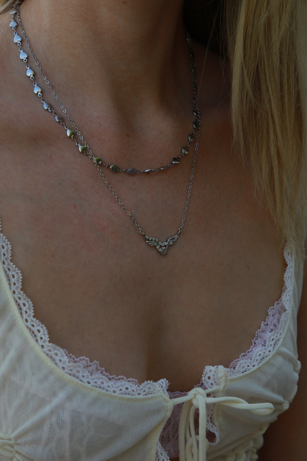 Flying Heart Necklace - Platinum/Silver