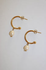 half hoop earrings, real 18k gold plated with real freshwater pearls