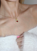 heart with crown necklace with red gem. stainless steel chain