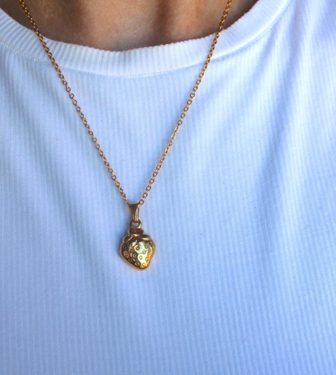 304 stainless steel strawberry pendant necklace.&nbsp;

17.6inch chain&nbsp;