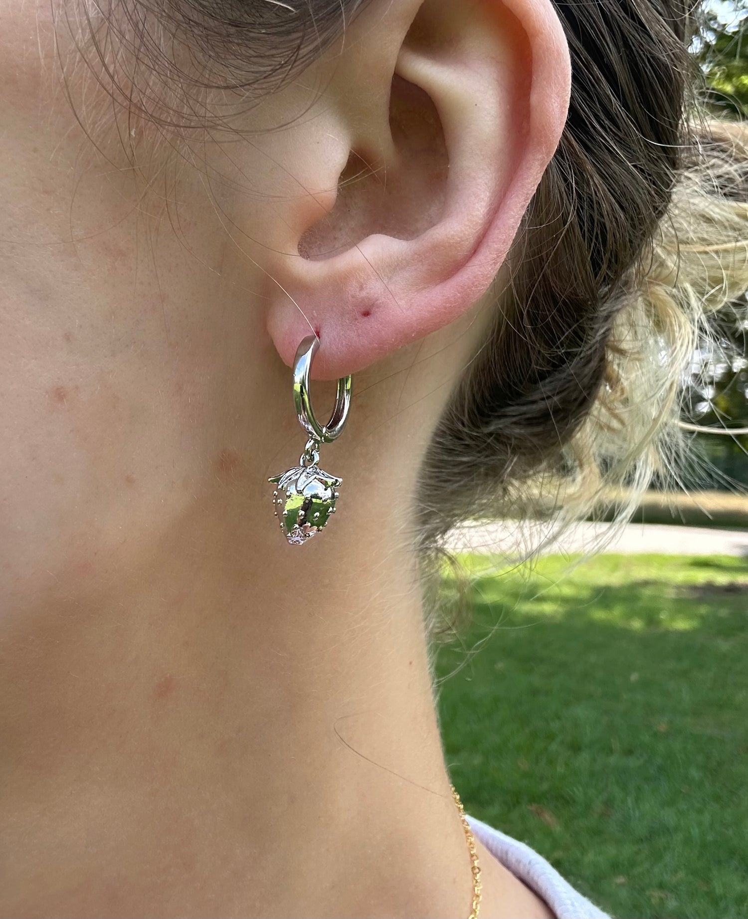 Strawberry Huggie Earrings - Silver*
