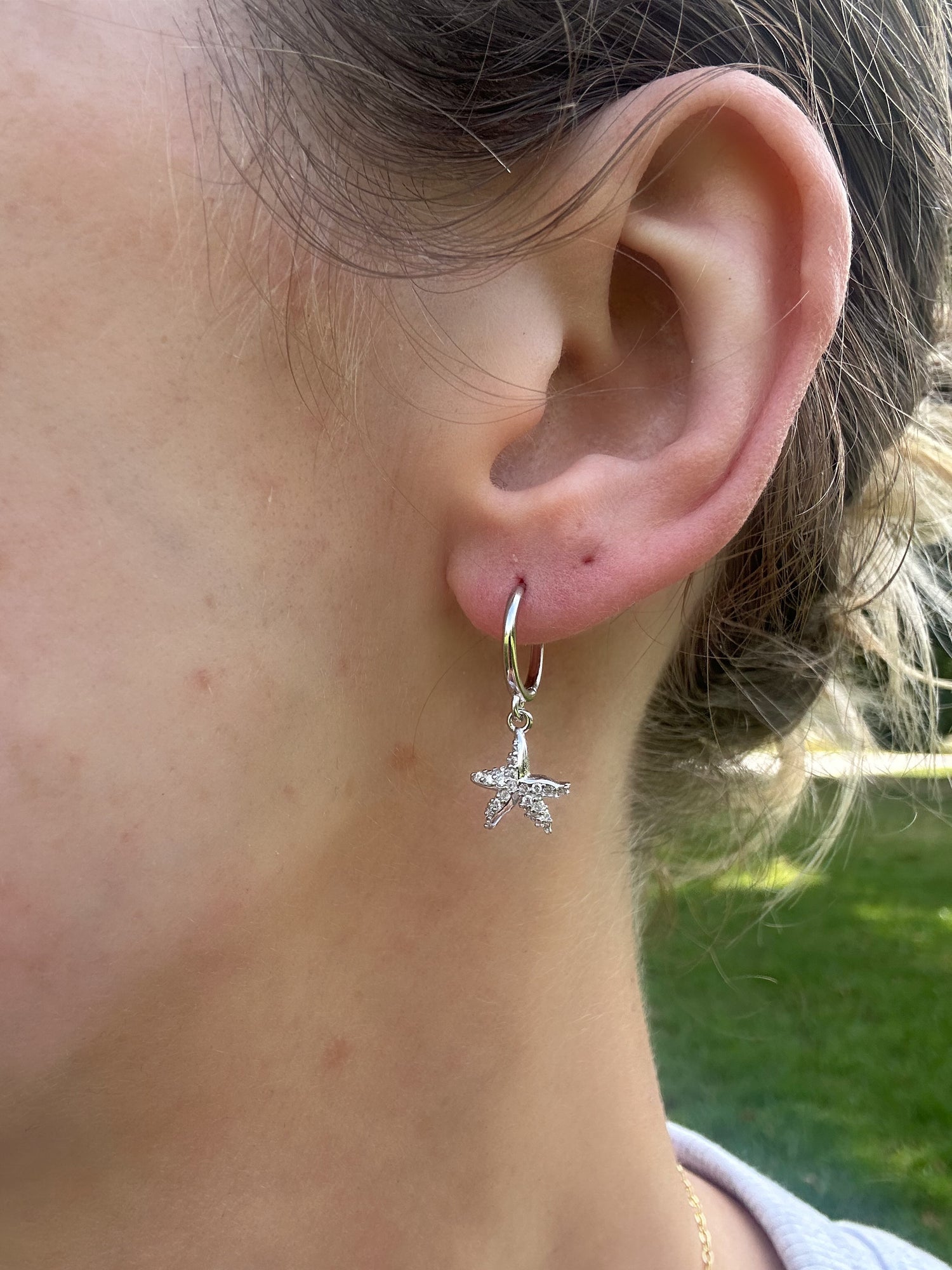 Starfish Charm Huggies - Silver