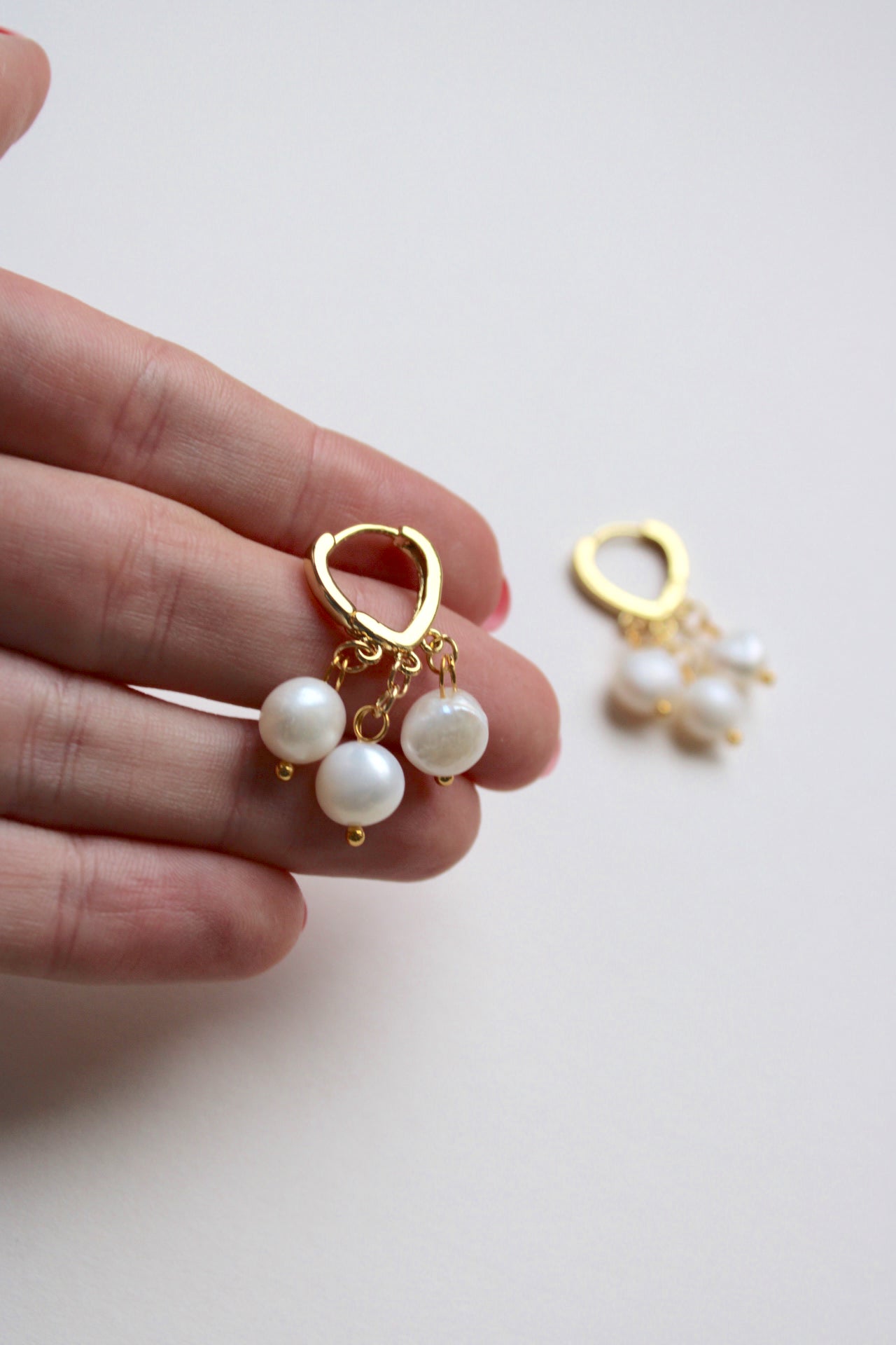 Triple Pearl Huggie Earrings