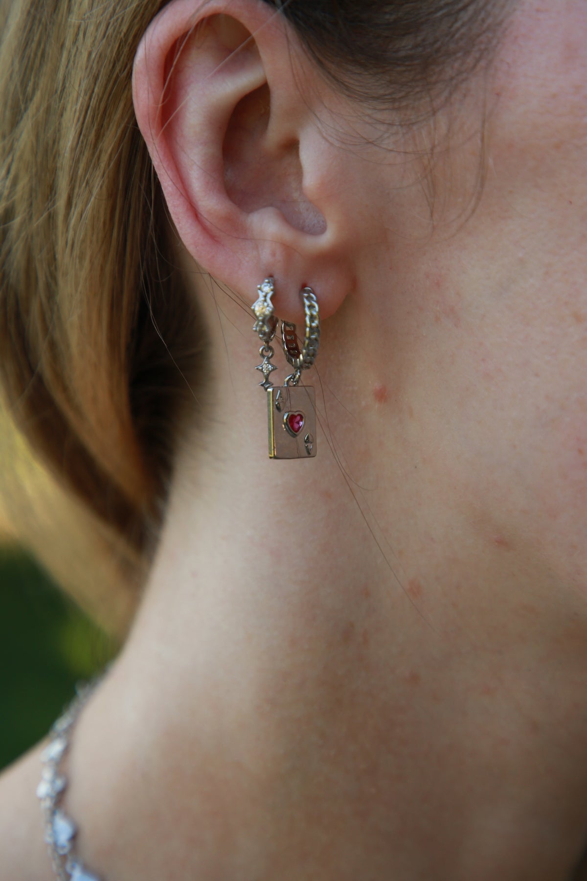 Ace Of Hearts Playing Card Earrings - Platinum/Silver