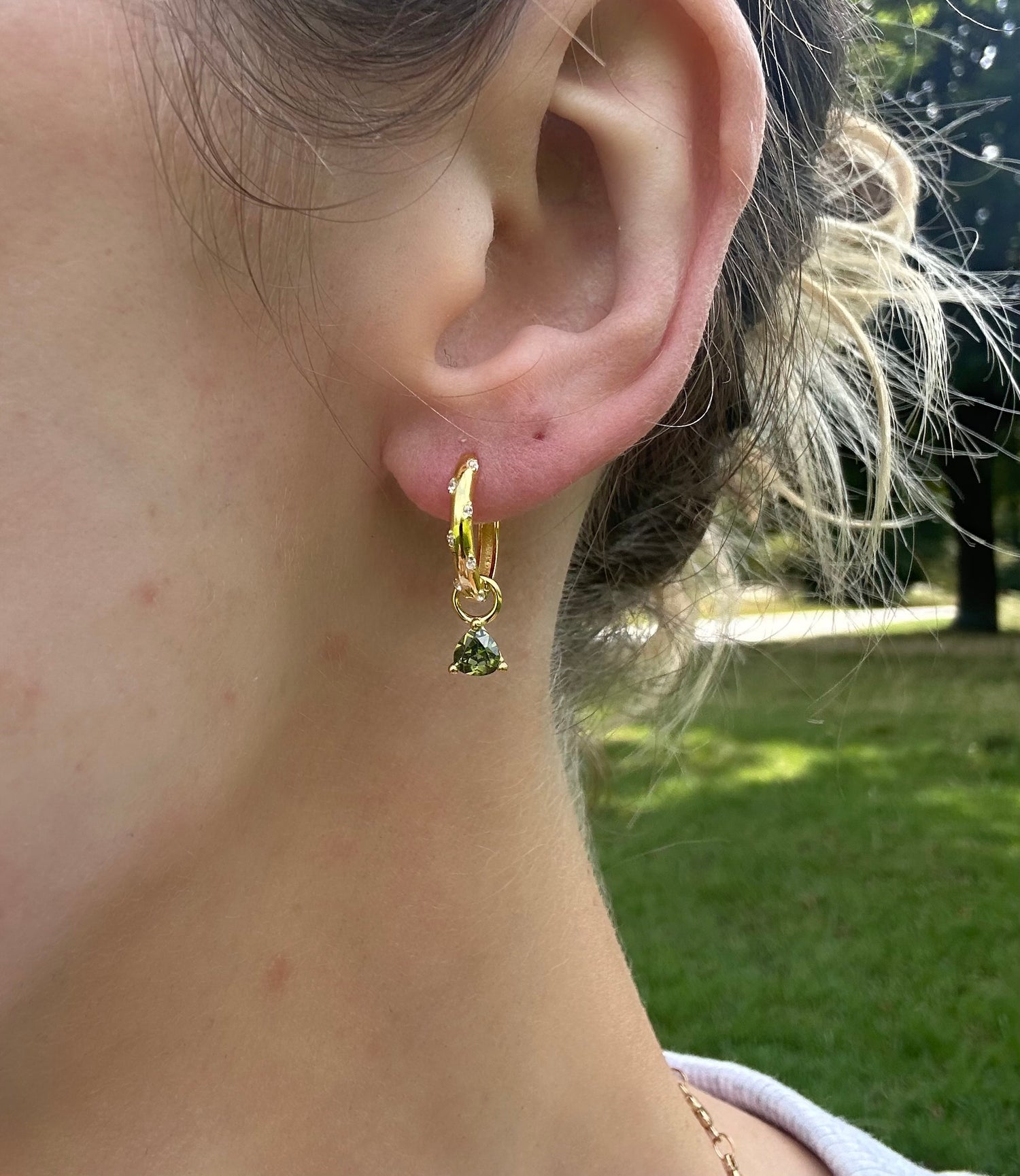 Dewdrop Hoops - Sage, Gold