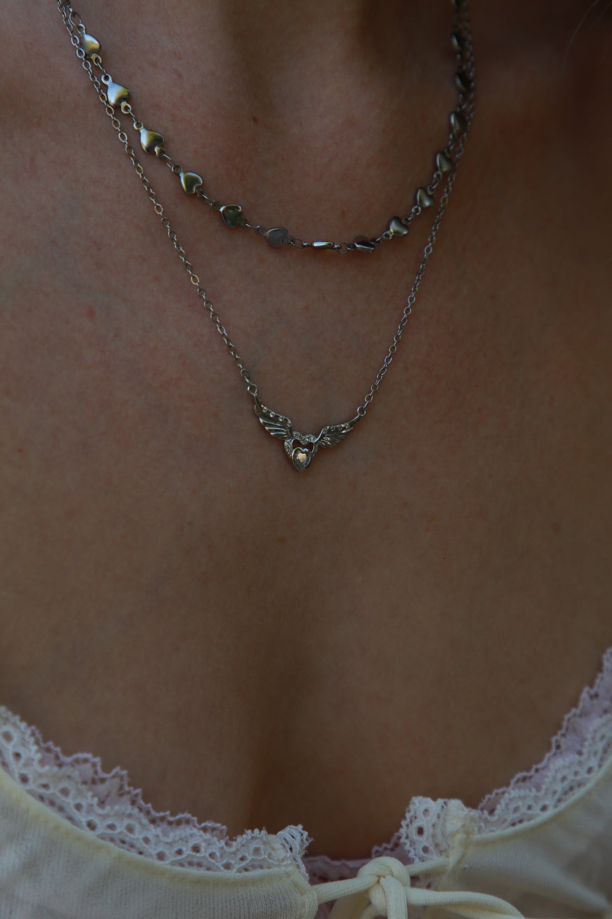 Flying Heart Necklace - Platinum/Silver