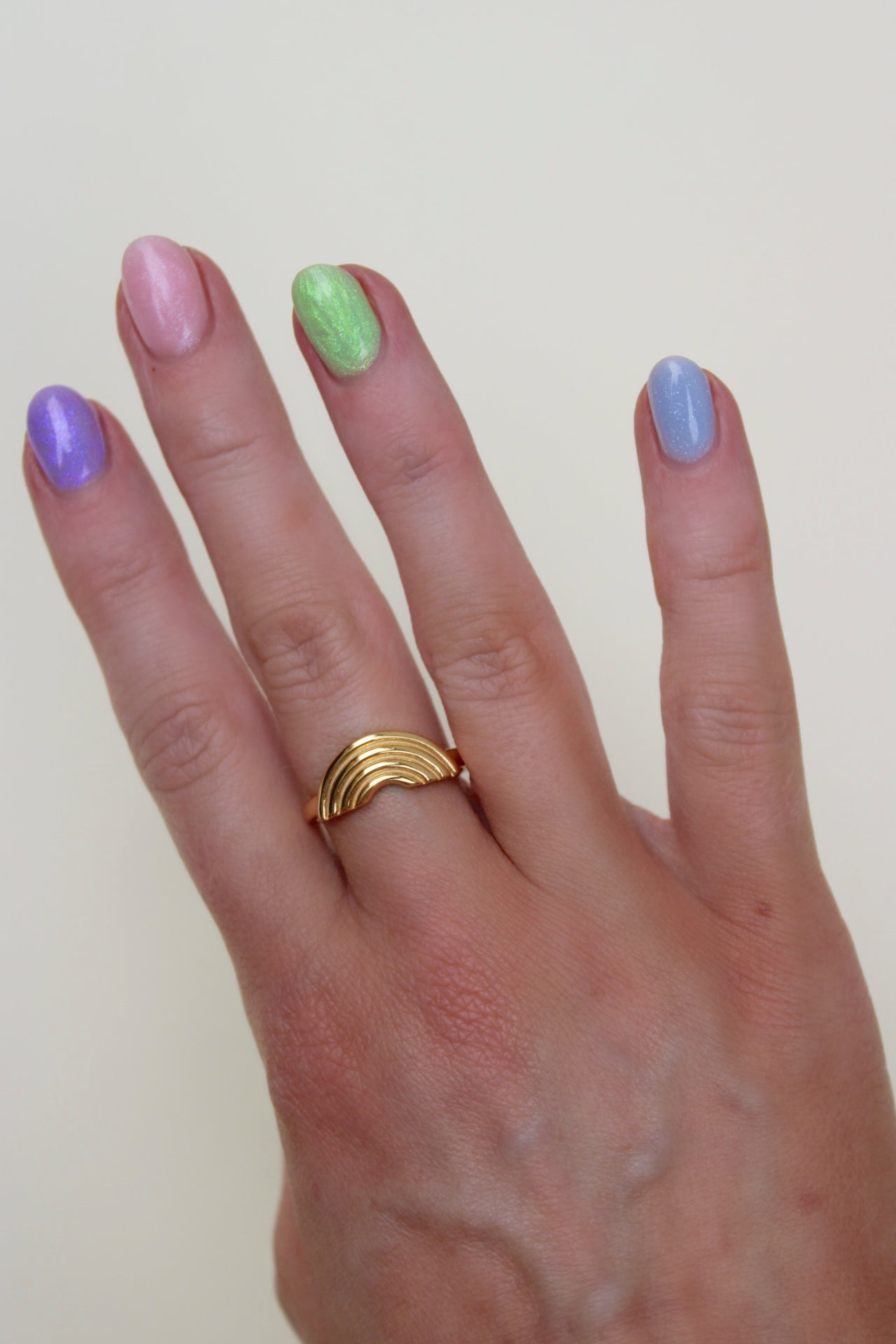 925 sterling silver with real gold plating rainbow shaped ring