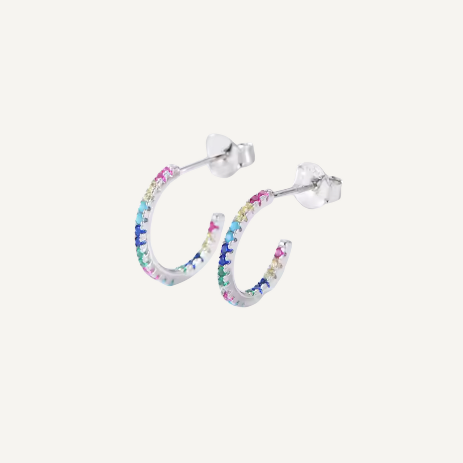 Rainbow Dust Half Hoop Earrings - Silver