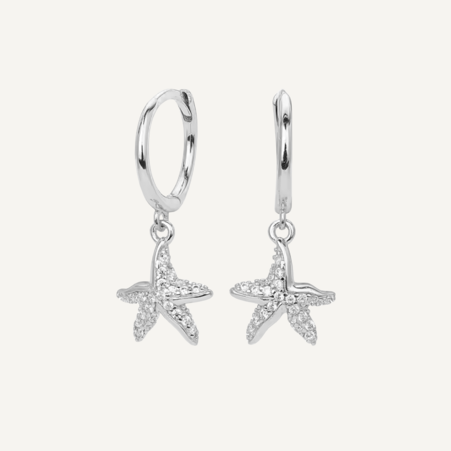 Starfish Charm Huggies - Silver