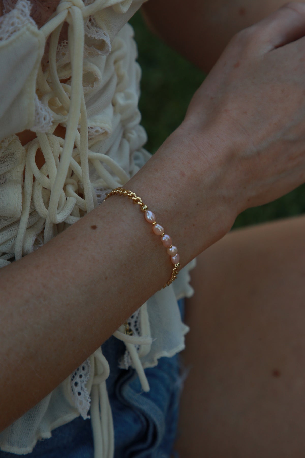 Selene Pearl & Chain Bracelet