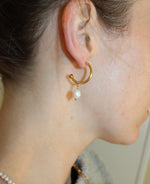 half hoop earrings, real 18k gold plated with real freshwater pearls