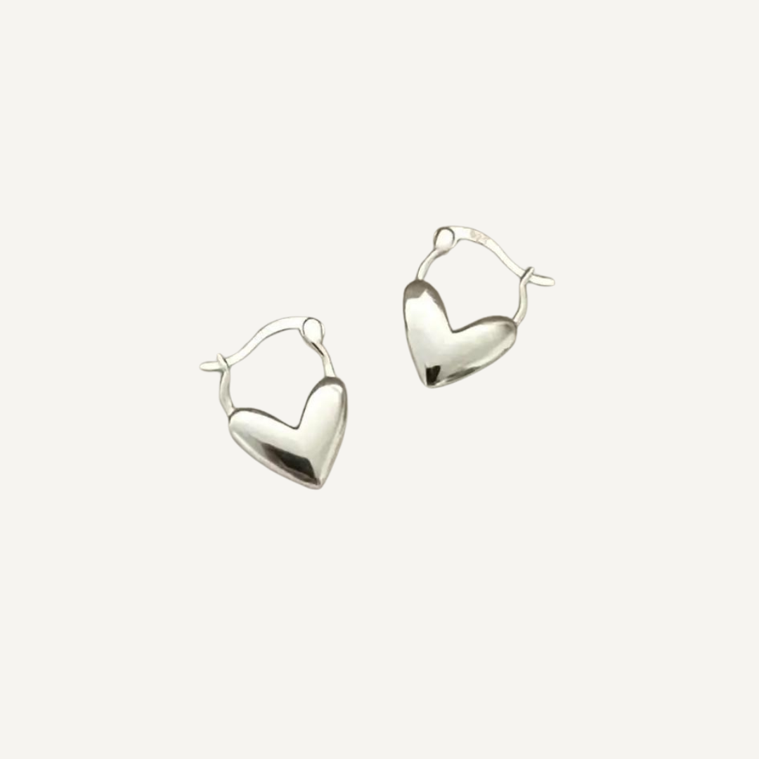 Heart Drops Earrings - Silver