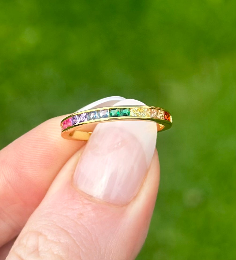 bejwelled taylor swift inspired ring 925 sterling silver with gold plating multi coloured rainbow cz 