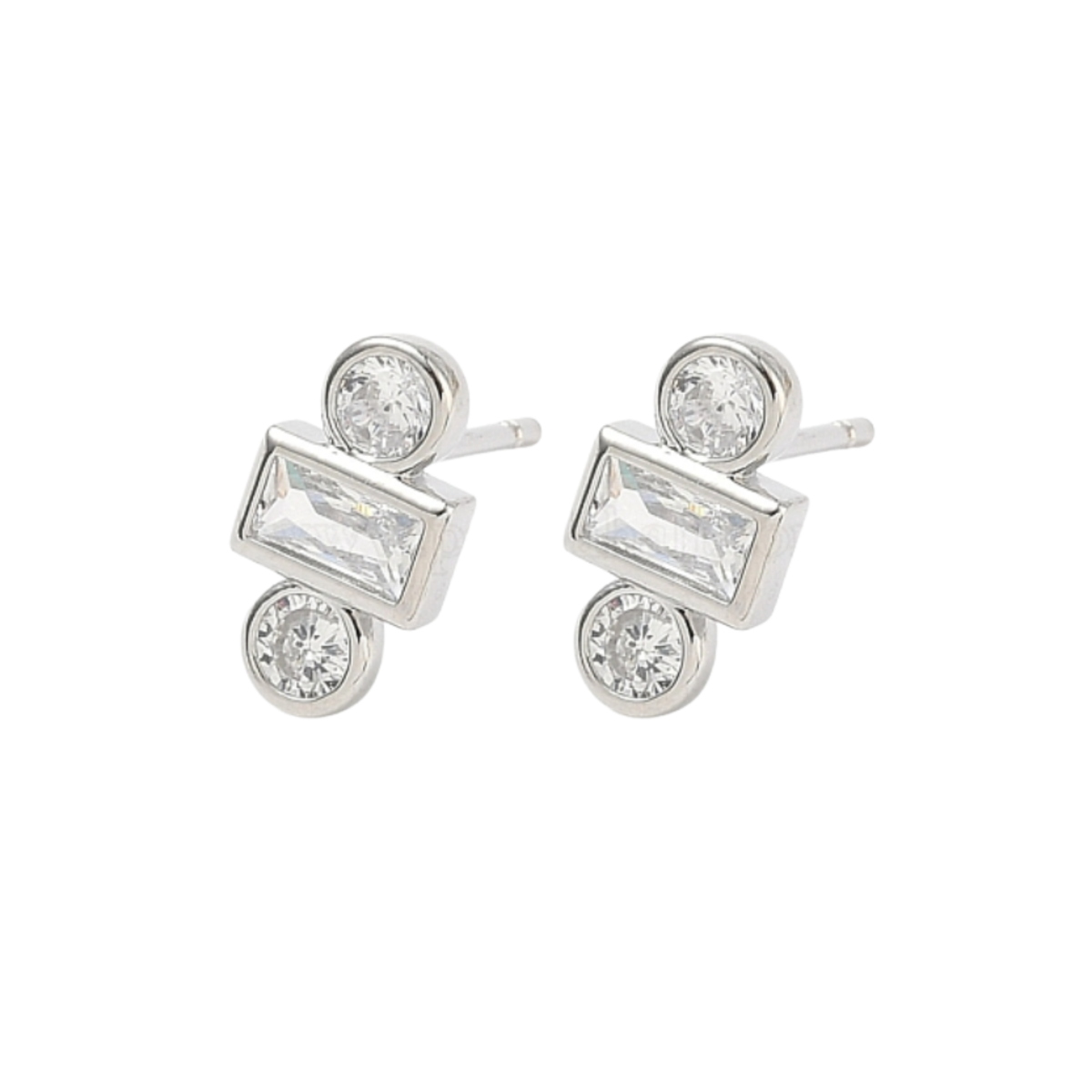 Trio Bezel Stud Earrings - Silver