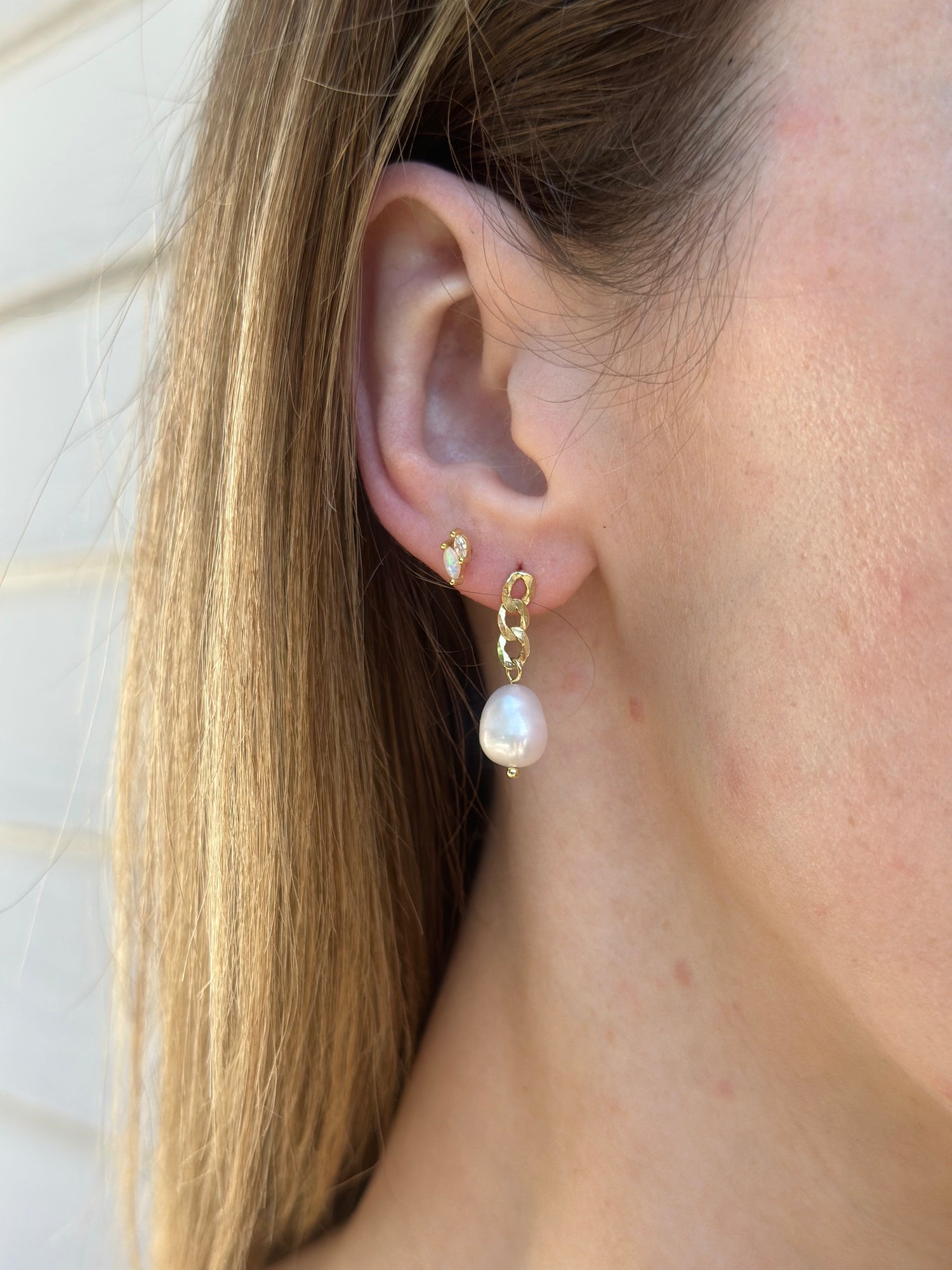 Chain Drop Baroque Freshwater Pearl Earrings