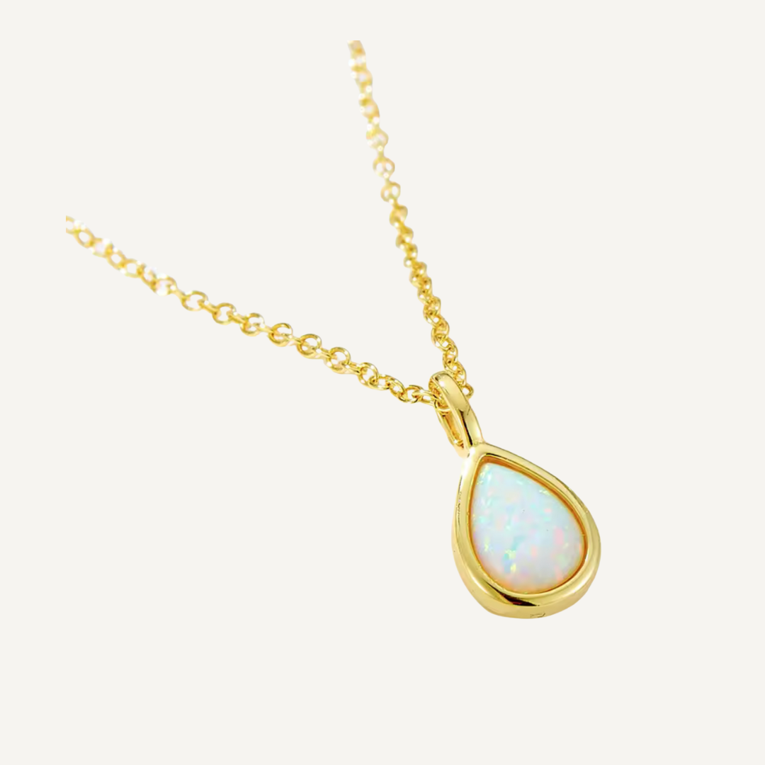 Opalite Teardrop Necklace - Gold