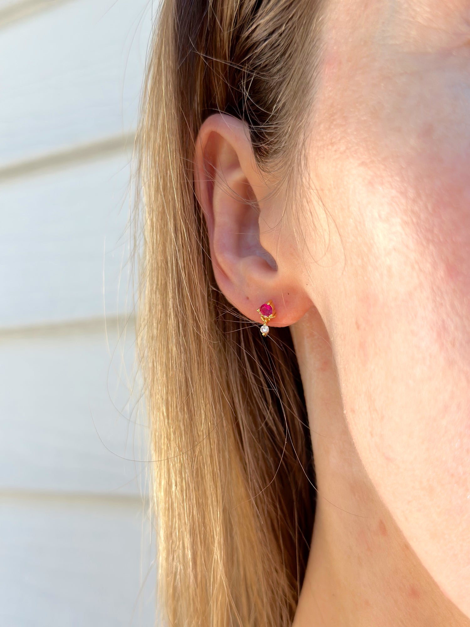 Pink Jewel Drop Stud Earrings