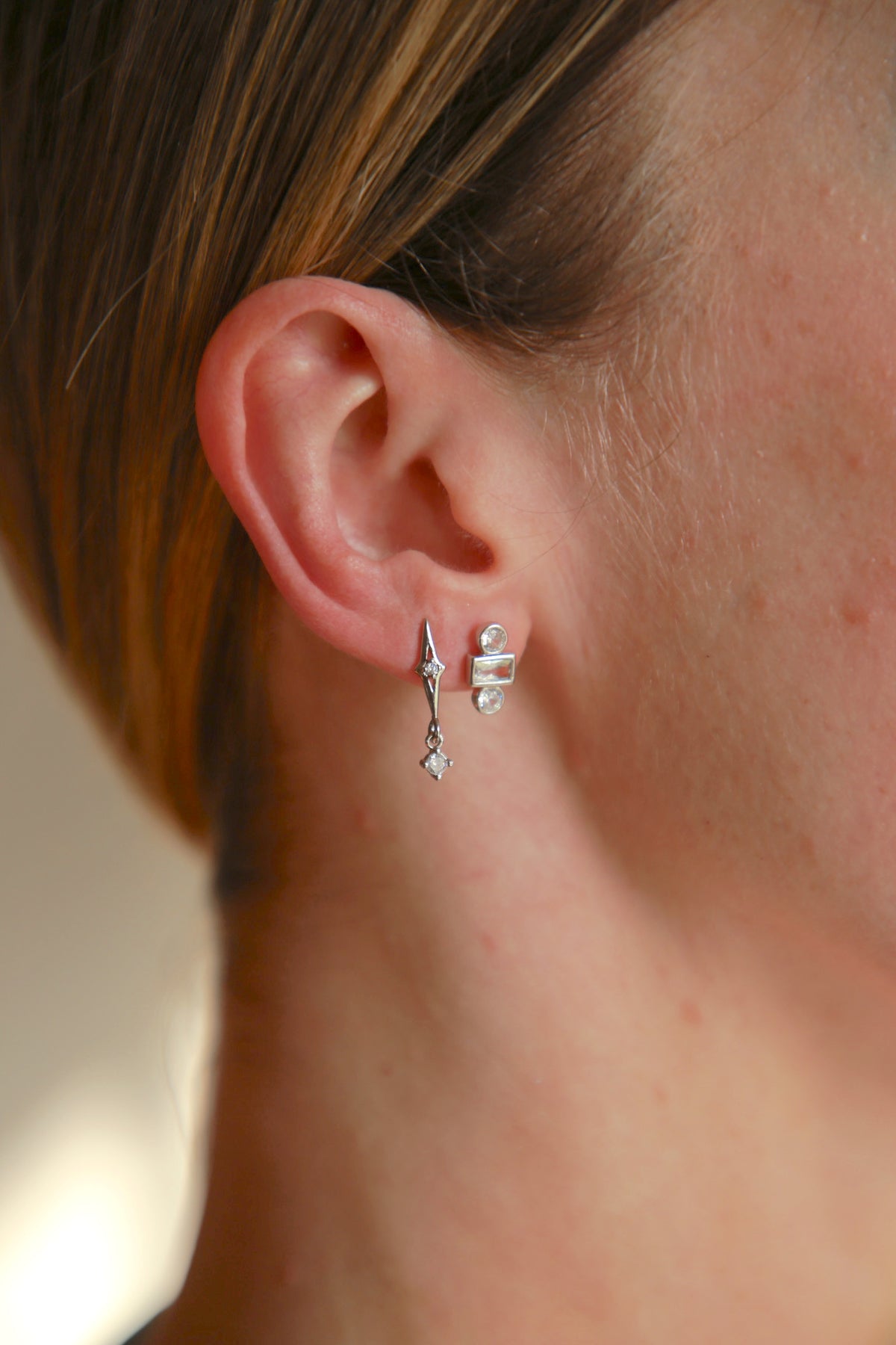 Trio Bezel Stud Earrings - Silver