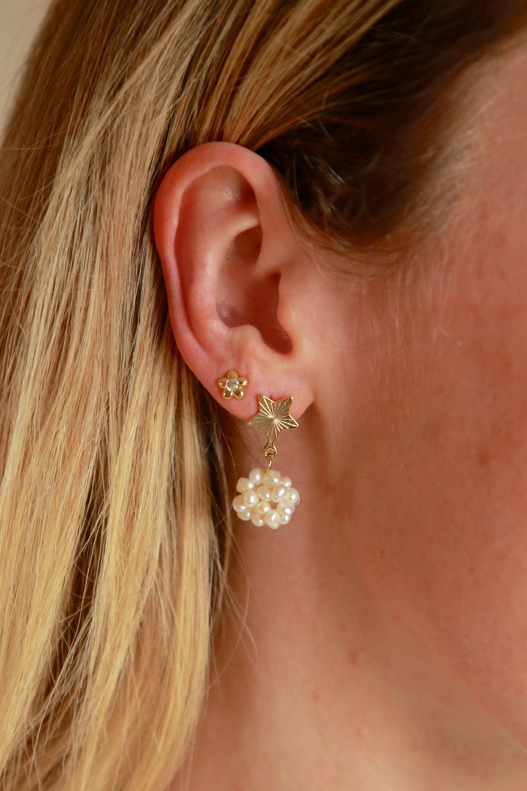 Moon & Star Pearl Bunch Earrings