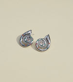 silver conch shell earrings with colourful multi coloured cubic zirconias