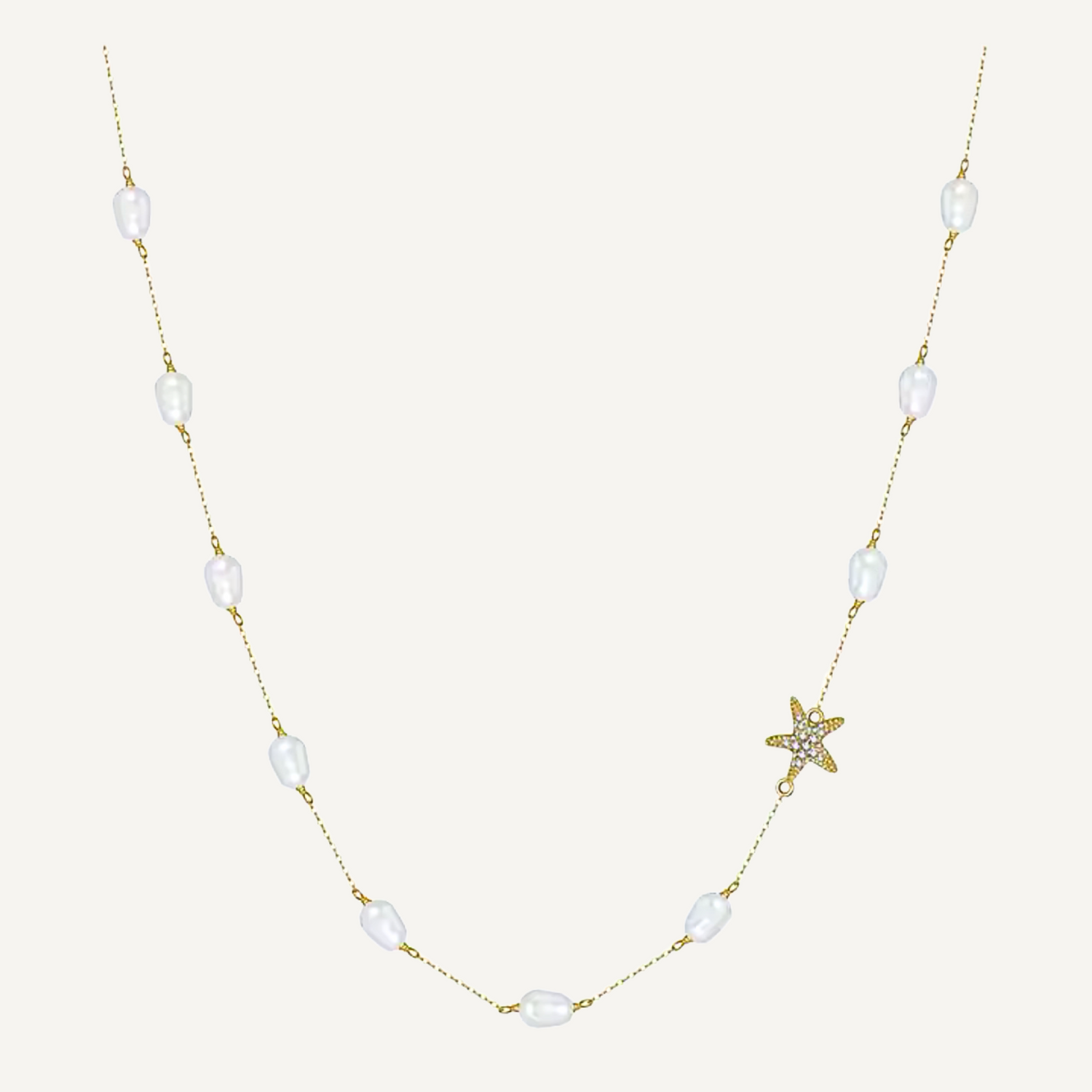 Tidal Pearl & Starfish Necklace - Gold