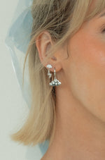 head in the clouds, cloud and lightning bolt stud earrings 925 sterling silver with rhodium plating, magical, whimsical, ethereal jewellery, silver jewellery, gold jewellery. cz. jewellery store, welsh jewellery, online jewellery store, artisanal jewellery, unique elegant jewellery 