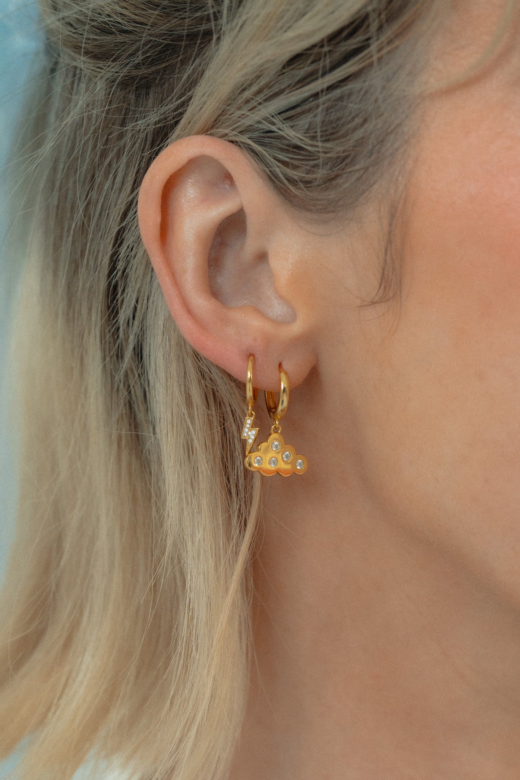 925 sterling silver and 18k gold plated earrings cloud shaped earrings, lightning bolt earring Huggies