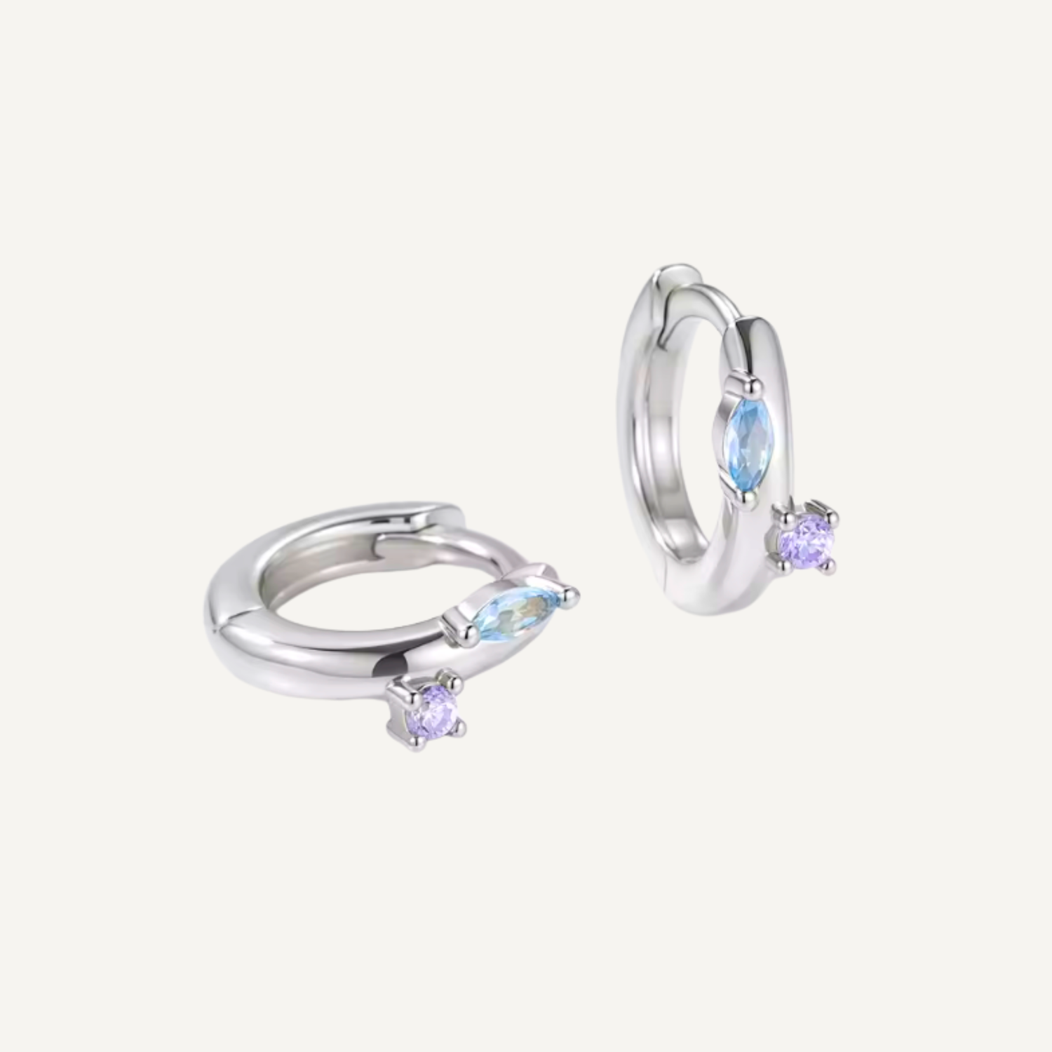 Marquise Blue & Round Lilac Cubic Zirconia Huggies - Silver