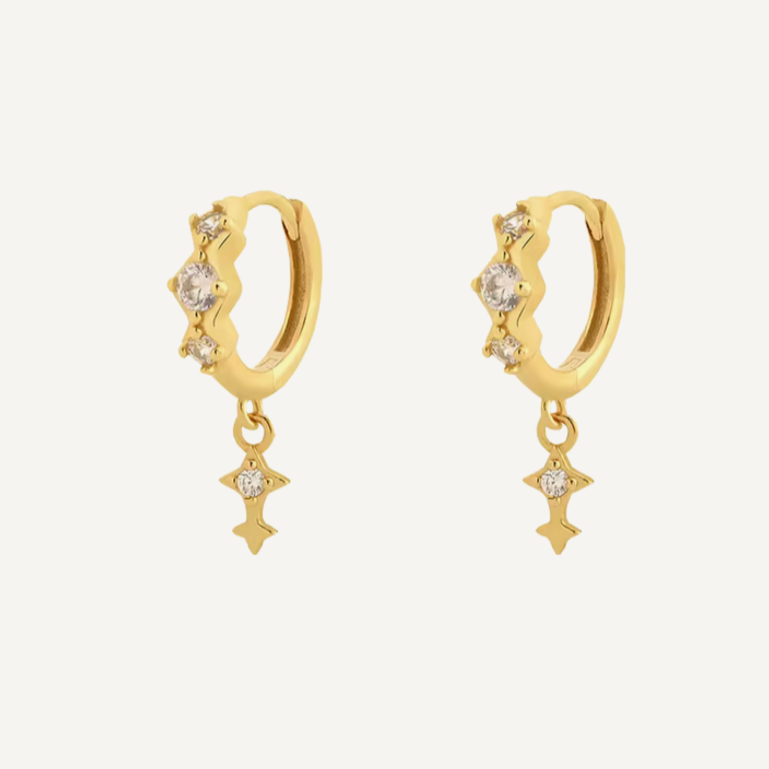 Zircon Star Dangle Huggie Earrings - Gold