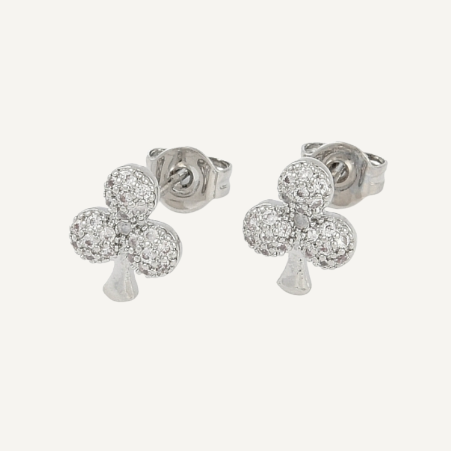 Shamrock / Club Stud Earrings - Silver/Platinum