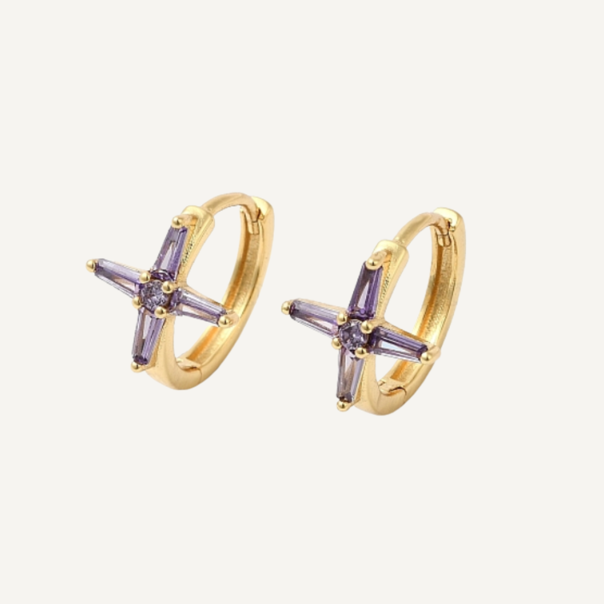 Vesper Cross Lilac Hoop Earrings