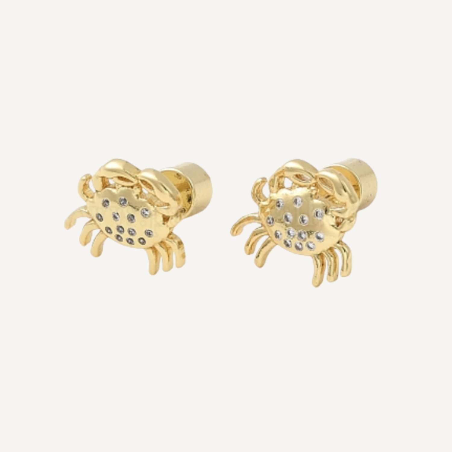 real gold plated sea crab stud earrings with cubic zirconia 