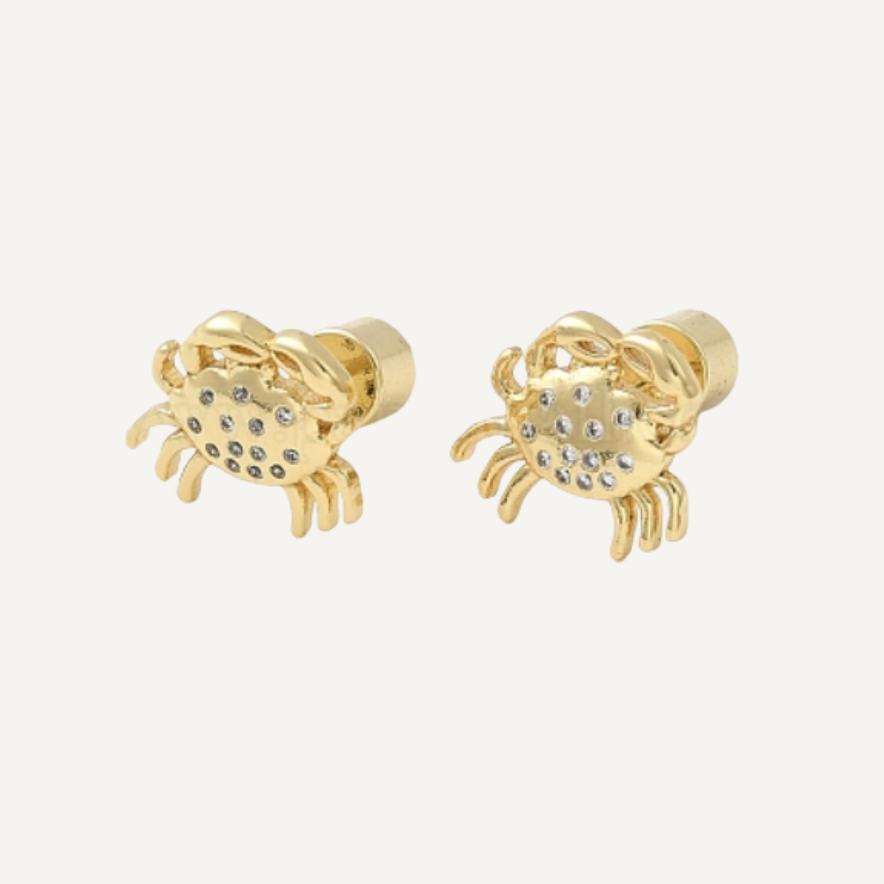 real gold plated sea crab stud earrings with cubic zirconia 