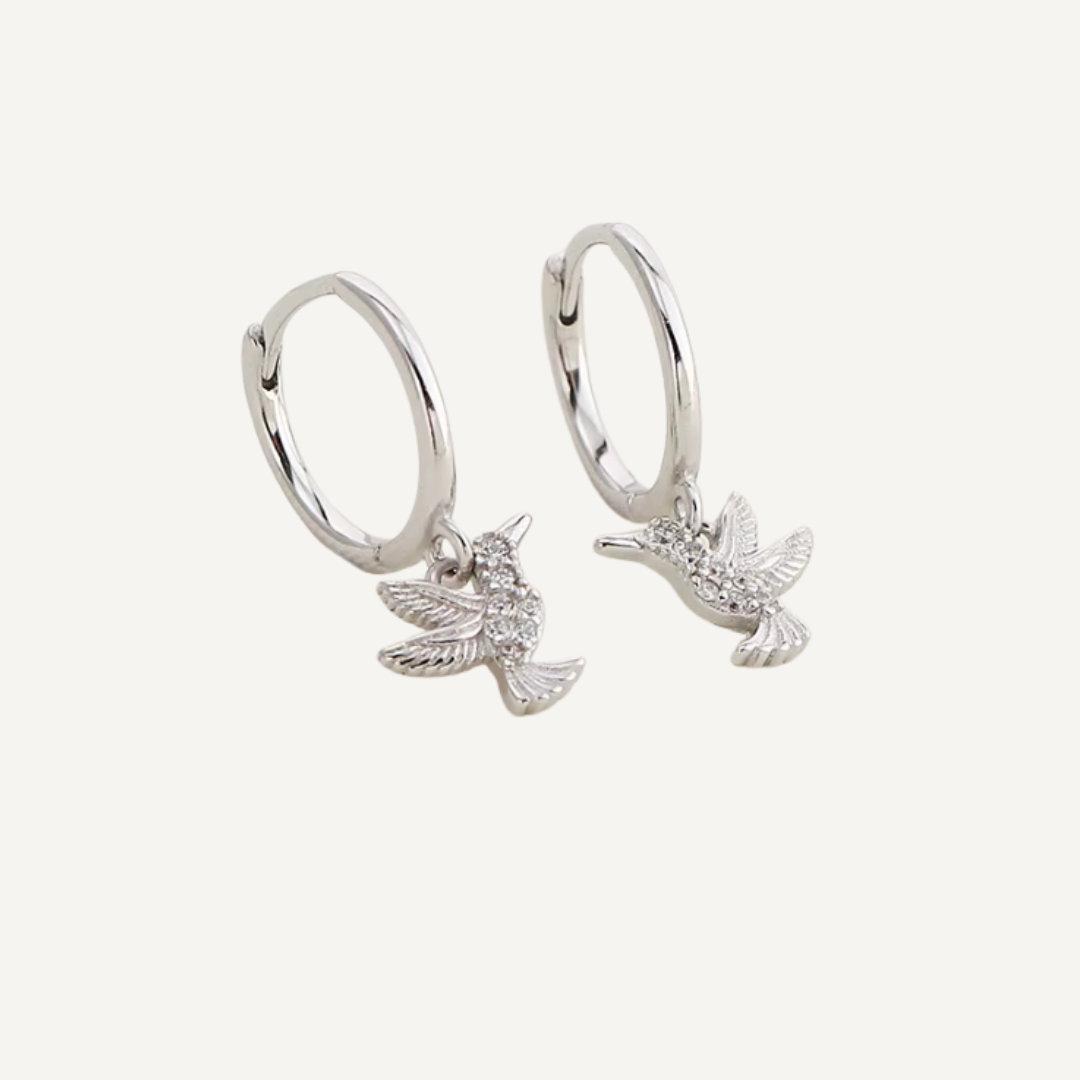 Hummingbird Huggie Earrings - Silver