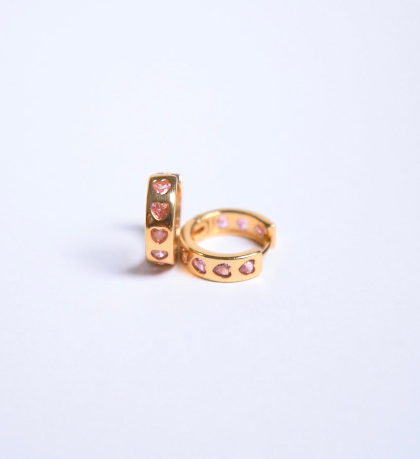 pastel pink heart real 18k gold plated hoop earrings 