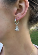 frog earrings, cottage core, silver stainless steel with cubic zirconia down it's spine, small hoop earrings